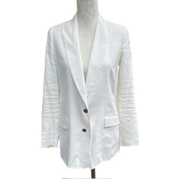 Vince White Linen Blend Blazer Women’s Size 4 Shawl Collar Two-Button Lightweigh - Picture 1 of 7
